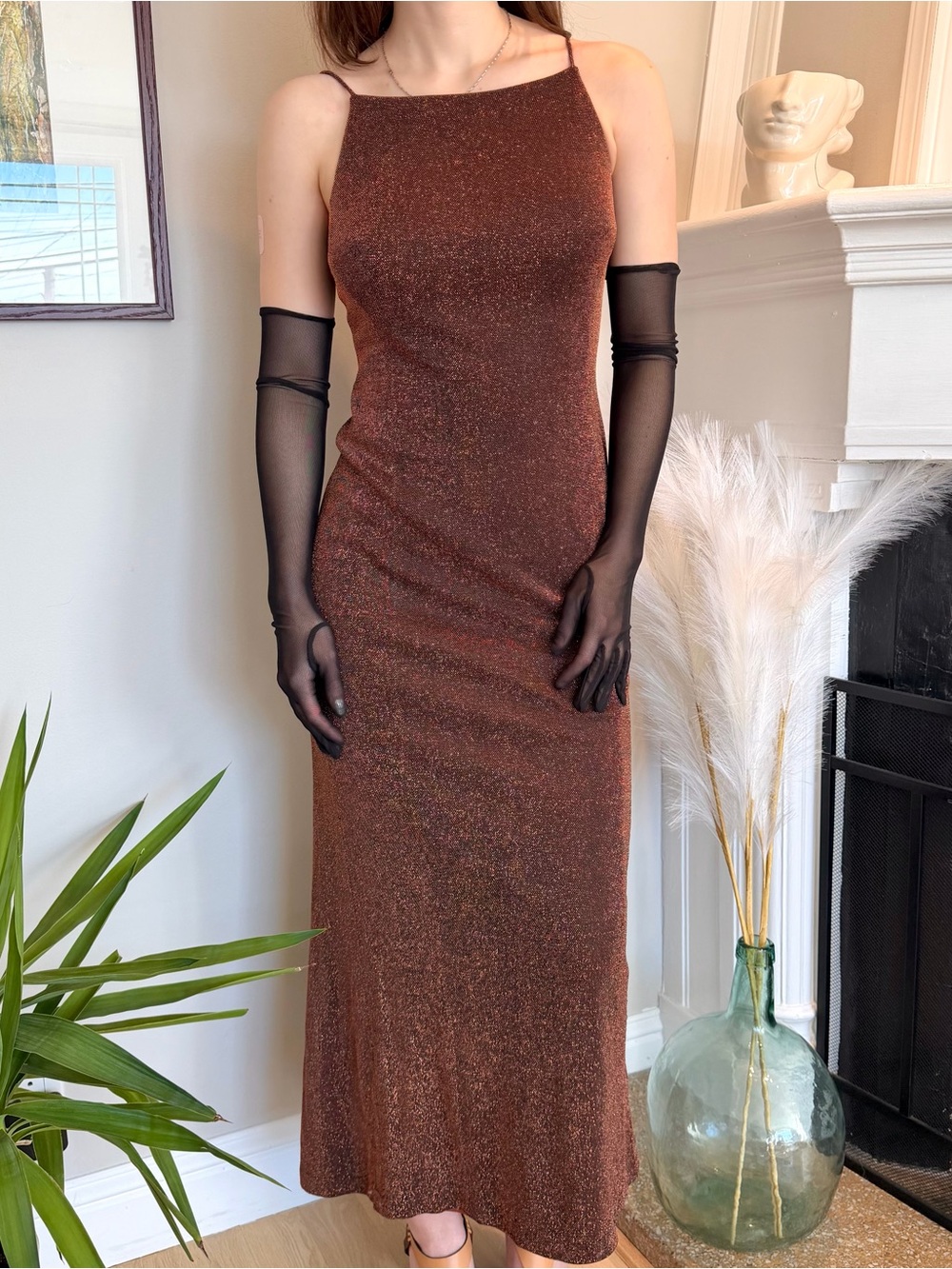 y2k metallic copper prom dress formal dress size S